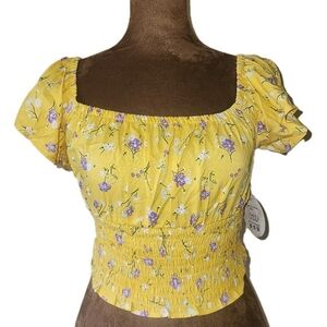 NWT Jolie & Joy‎ Top Coquette Crop M Yellow Purple Floral Fairycore Summer